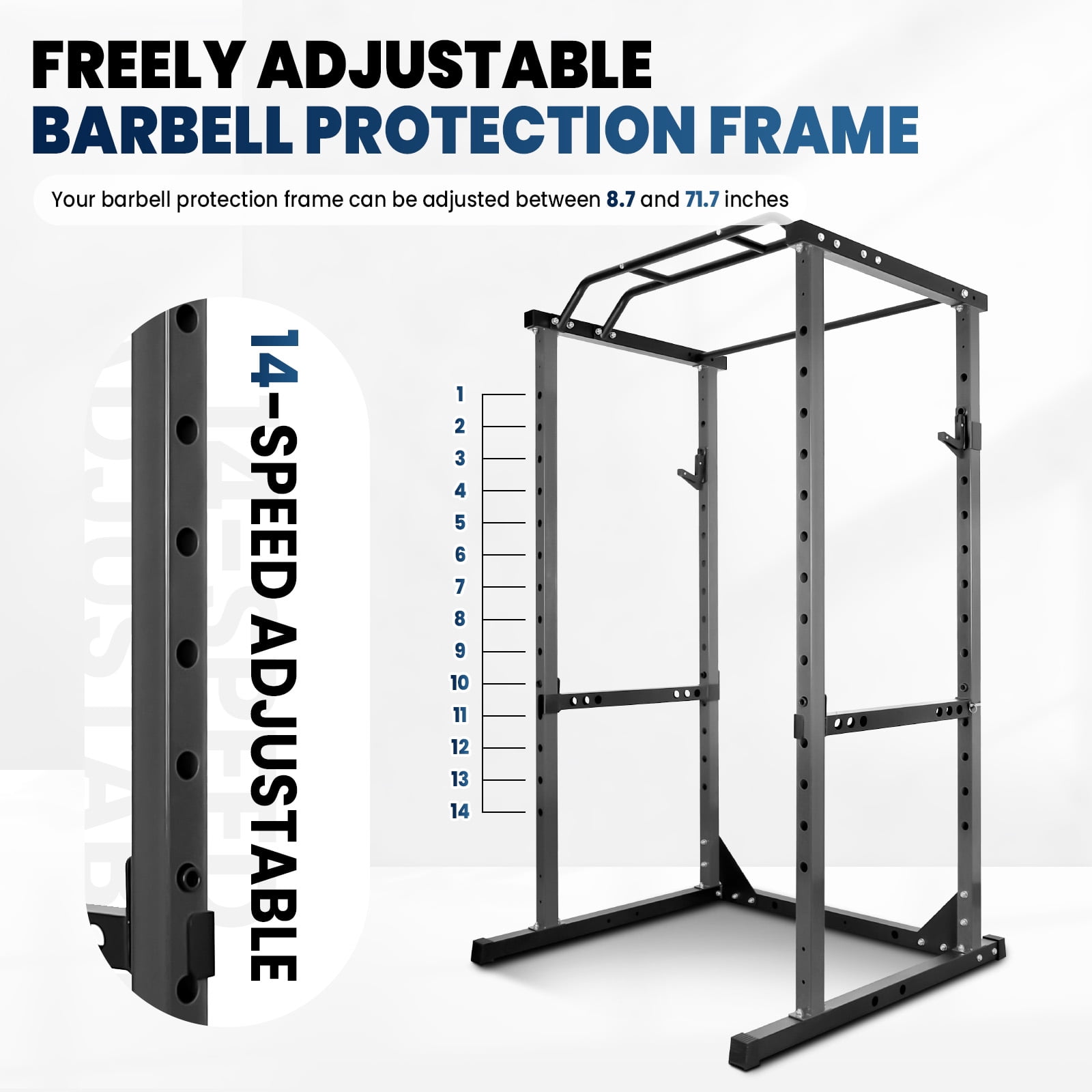 2 In 1 Squat Rack, Black High Load-Bearing Power Cage, Multifunctional Workout Frame With Anti-Slip Structure, Pull Up Bar, Safety Accessories For Home Gym, Daily Exercise