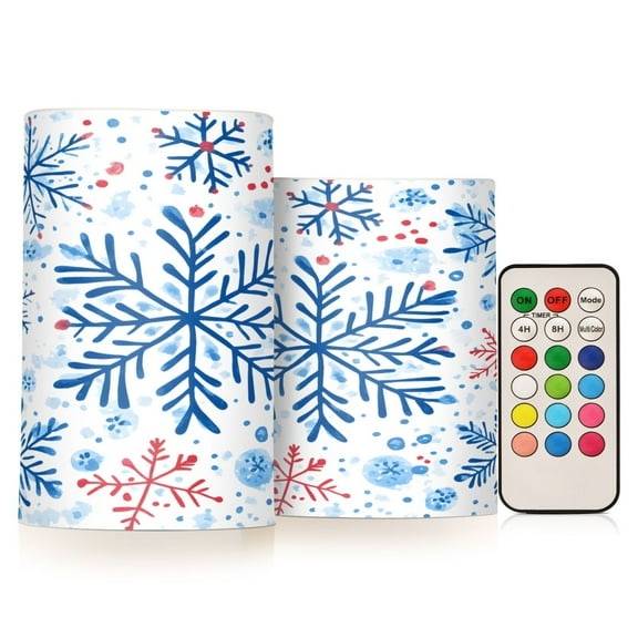 ALAZA Hand Draw Snowflake Christmas 2 PCs LED Flickering Flameless Candles with Remote Timer Battery Operated Candle