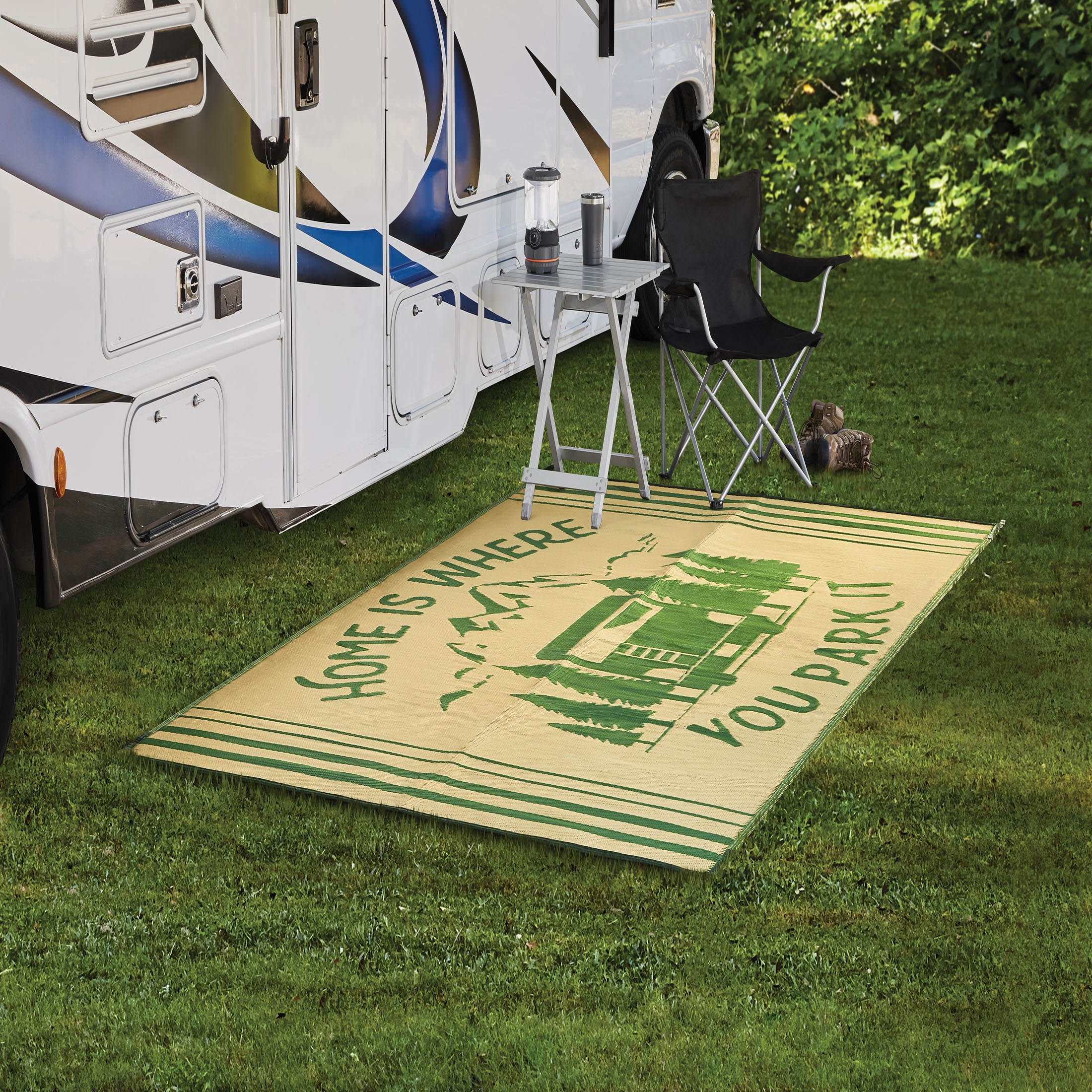 Auto Drive Ad Home Is Where 6x9ft Patio Mat, Good for RV and Garden