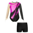 thumbnail image 3 of YONGHS Girls Long Sleeve Ballet Dance Gymnastics Leotard Unitard Bodysuit with Shorts Sports Outfits Hot Pink&Black 14, 3 of 6