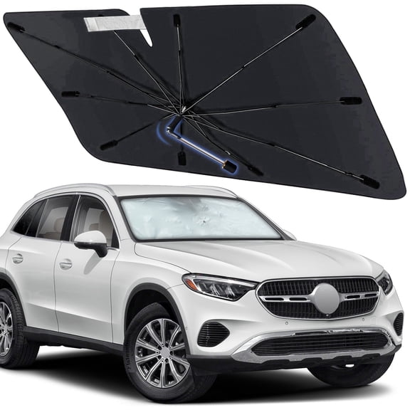 Windshield Sun Shade Umbrella for Benz GLC-Class 2016-2026, Foldable Car Sunshade for Front Window with 360 Rotating Shaft, Custom-Fit Car Shade for UV Blocking and Heat Reduction
