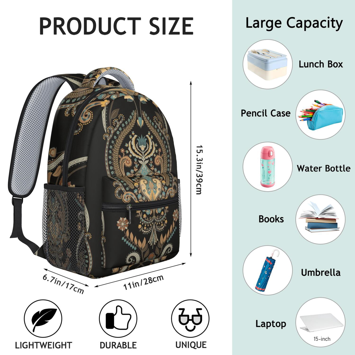 Indian Tribal Paisley Backpack - Vintage Waterproof School Bag with Ergonomic Spinal Support