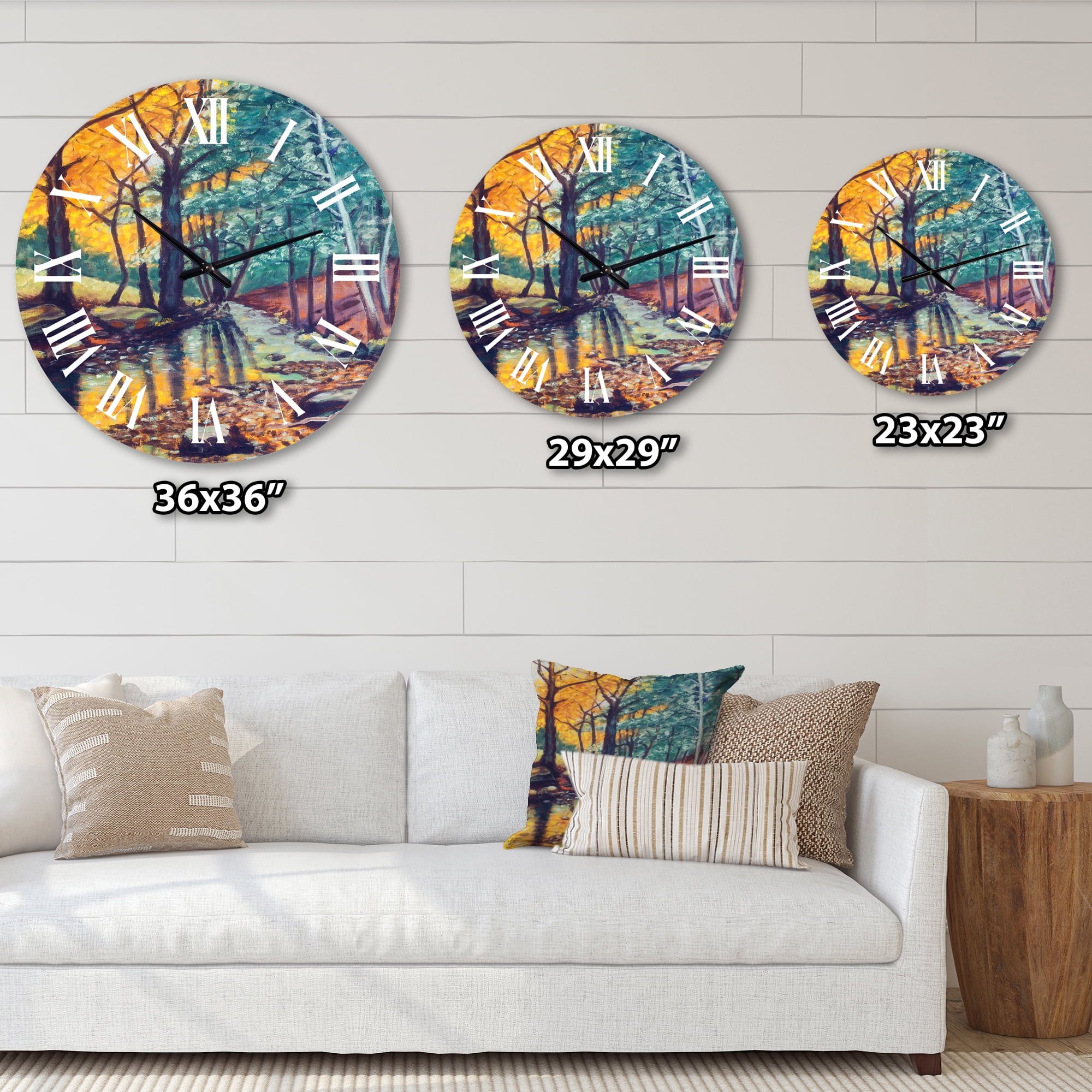 Designart 'Landscape With River In Autumn Forest Sunset' Traditional Wall Clock