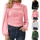 thumbnail image 3 of Blusa de manga larga para mujer, blusa informal cómoda y elegante con volantes fruncidos y mangas abullonadas para uso diario, 3 of 5