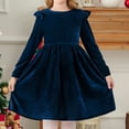 thumbnail image 4 of Abcomgle Long Sleeve Dress Girls 7-8 Velvet A-Line Ruffle Sleeve Midi Dresses for Girls Cute Crewneck Winter Princess Dresses Girls,11-12Years,Navy, 4 of 4