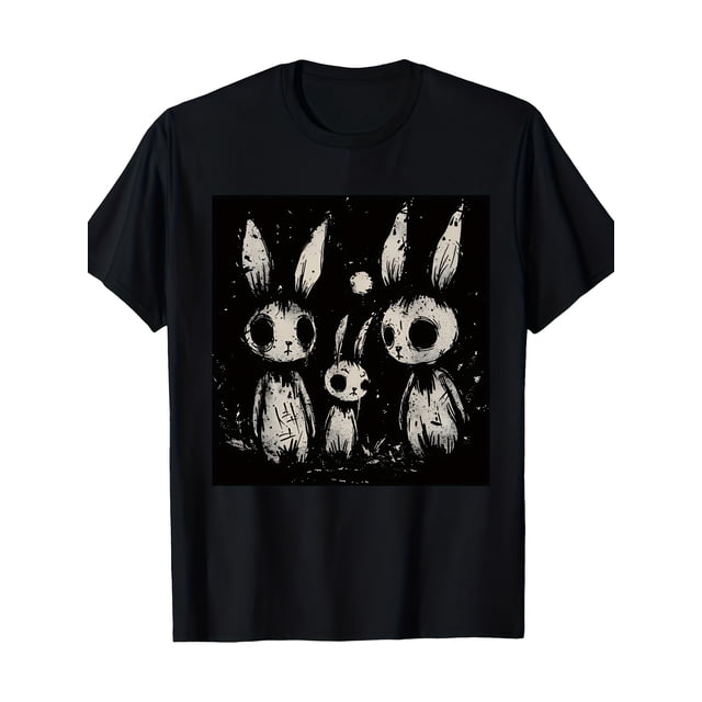 T Shirt Men'S Summer Round Neck Short Sleeve Featuring a Cute Yet Scary Rabbit Design with a Gothic Georgian Style