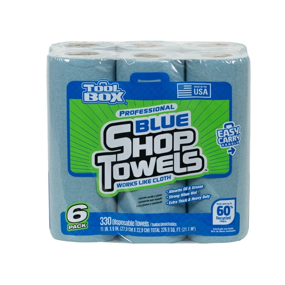 ToolBox® Blue Shop Towel, 6 Rolls (55 Sheets per Roll) Multi-Purpose Disposable Towel