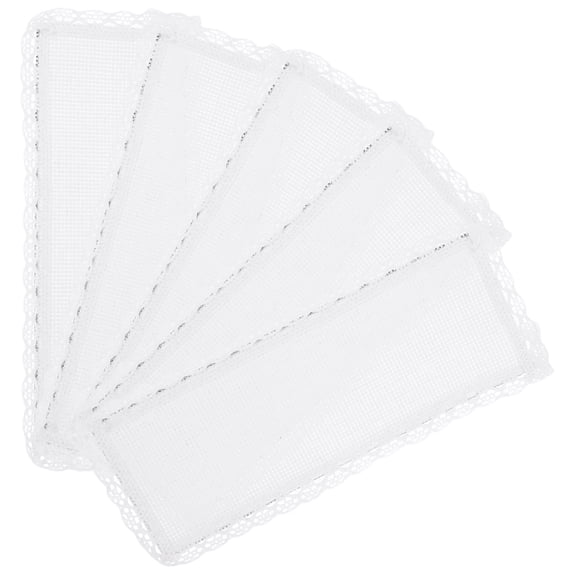 OUNONA 5pcs Embroidery Craft Bookmark Kit with Lace Trim DIY Cross Stitch Blank Fabric White Polyester Material for Handmade Bookmark