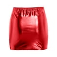 thumbnail image 4 of vastwit Womens Shiny Metallic Mini Skirt Elastic Waistband Bodycon Pencil Skirt Party Club Rave Red S, 4 of 5