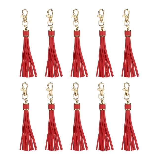 10pcs Borlas de Cuero PU, Charm de Borla de 6" con Gancho Giratorio para Hacer Joyería (Rojo)