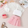 thumbnail image 6 of 3 Piece Skirt Suit Toddler Girl Hollow Out Tops Crop Camisole Pleated Mini Skirt Kids Fashion Clothes Matching Set, Pink, 2 Years, 6 of 6