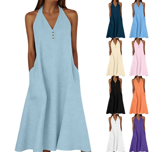 ChaoHeng Womens Dresses Sundresses for Ombre Gradient V Neck Sleeveless Long Flowy Summer Black S