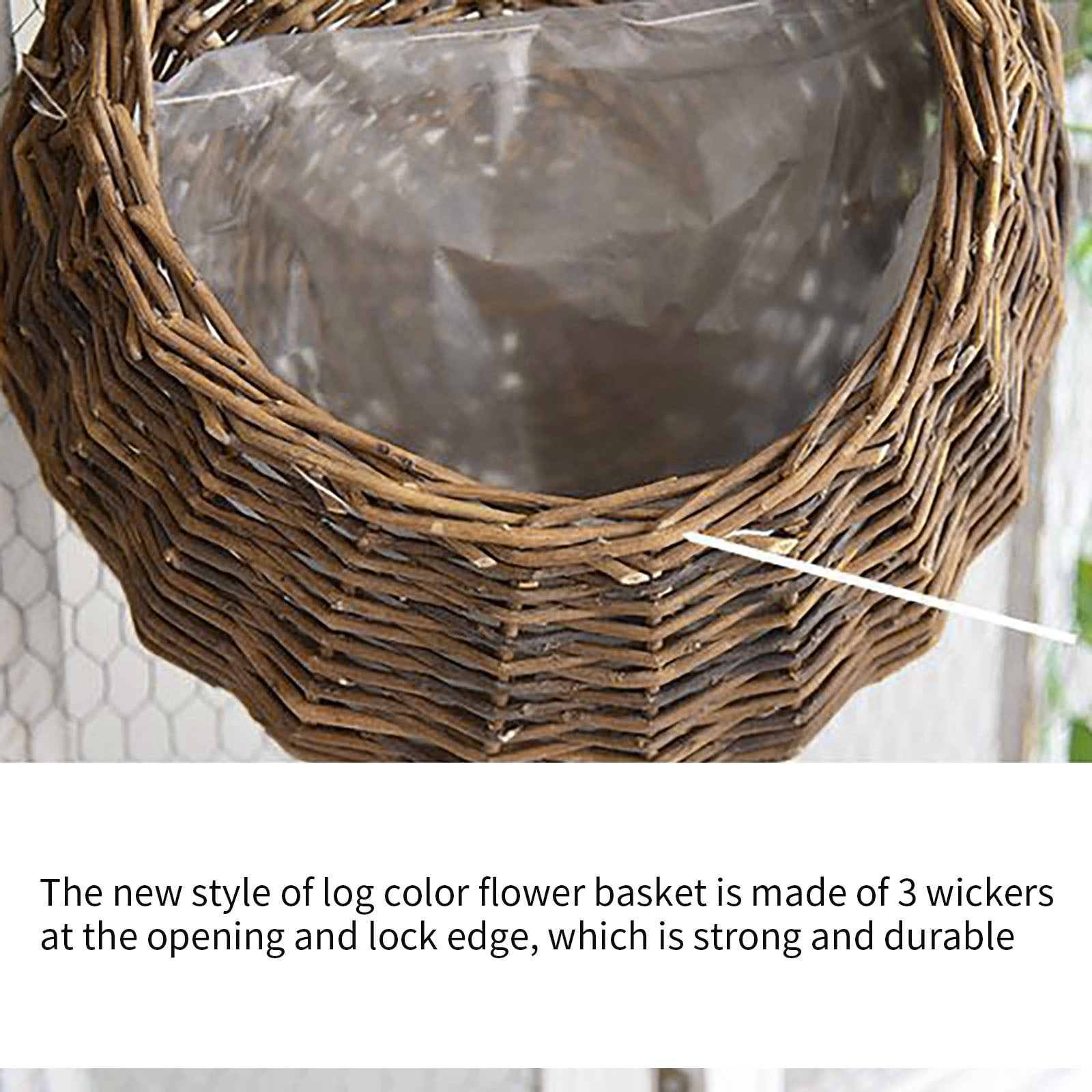 Woven Hanging Basket Wall Planter — Natural Wicker Storage Pot with Liner for Indoor Outdoor Garden Decor()