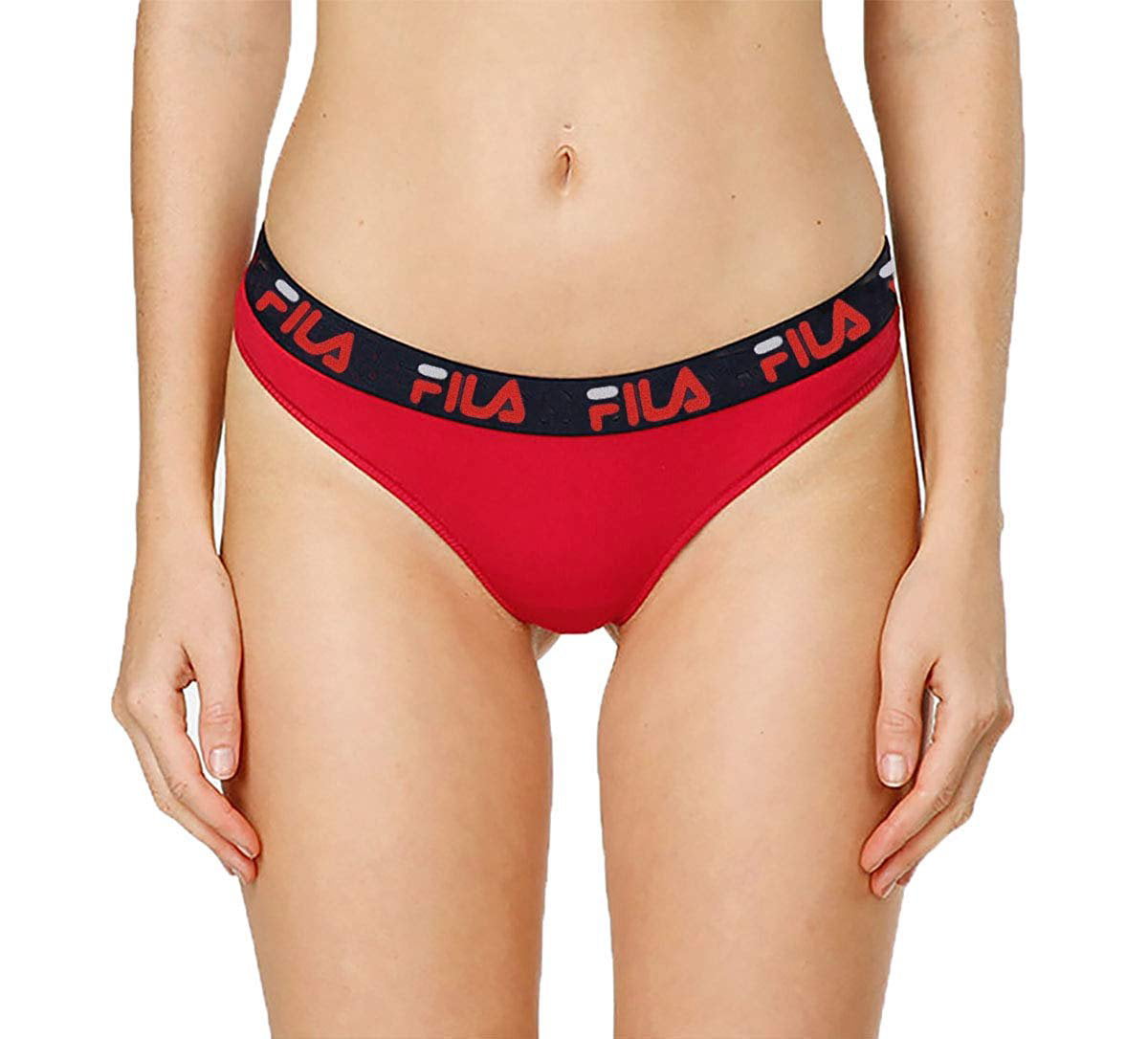 Fila Ladies Logo Band Cotton Stretch Thong Underwear Red, Medium