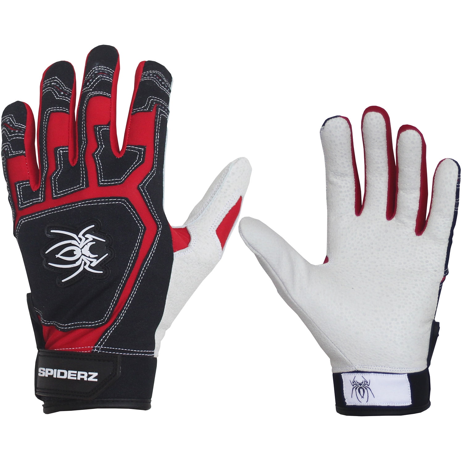 Spiderz PRO Adult Baseball/Softball Batting Gloves Black/Red/White