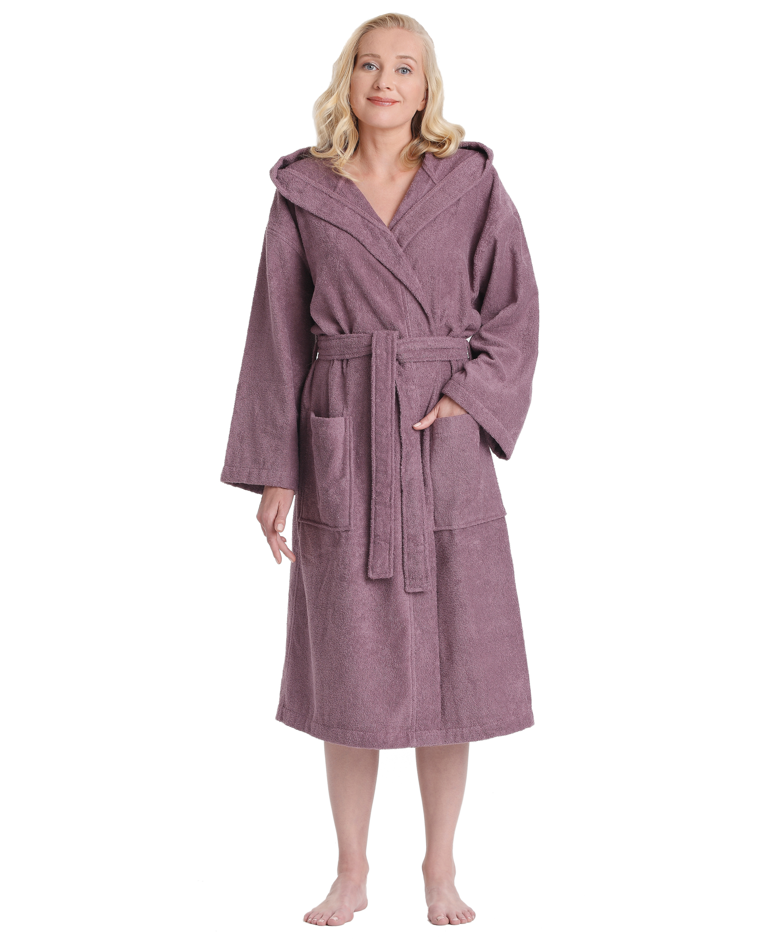 Arus Women's Venus Model Turkish Cotton Hooded Bathrobe with Long