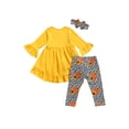 thumbnail image 2 of FOCUSNORM Kids Tracksuit Flared Sleeve Blouse+Pumpkin Print Pants+Hairband, 2 of 7