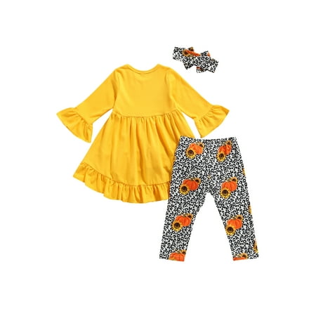 

Mioliknya Kids Tracksuit Flared Sleeve Blouse + Pumpkin Print Pants + Hairband Set