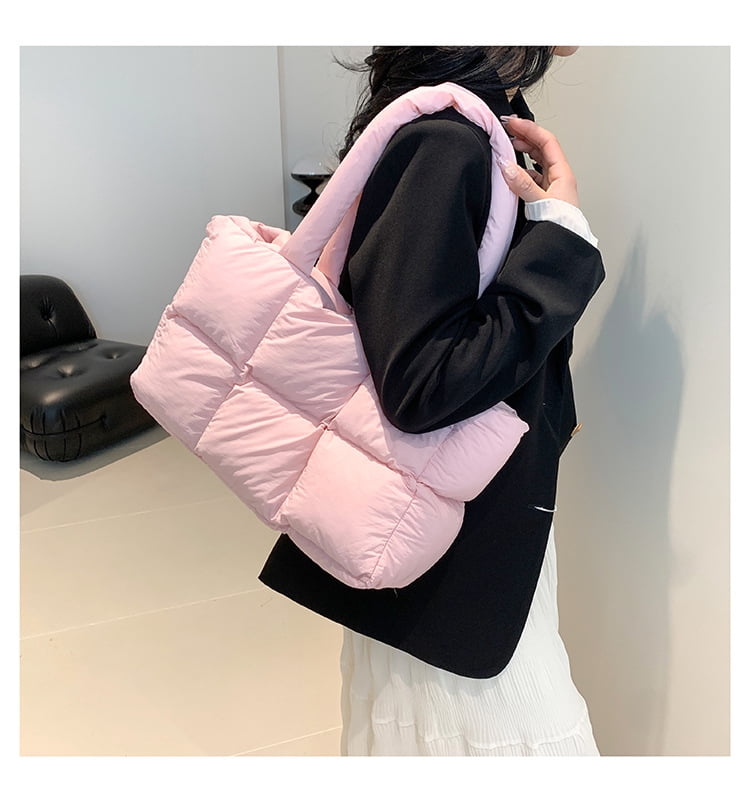 Puffer Tote Bag for Women, Large Quilted Puffy Handbag Lightweight Satchel Purse for Work Travel Gym Shop