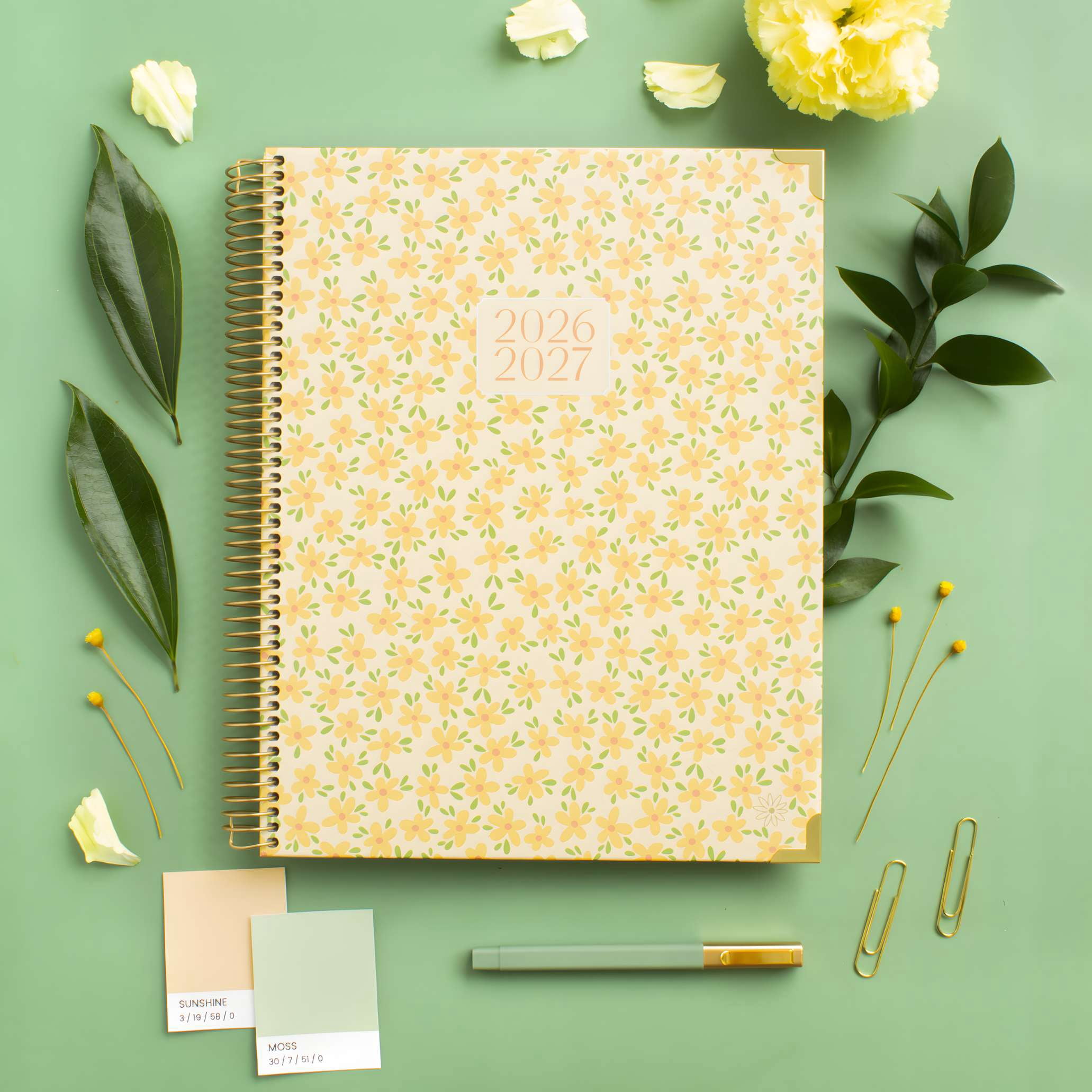 bloom daily planners 2026-2027 Academic Planner, 13-Month Monthly & Weekly Hard Cover, 8.5" x 11", Butter Yellow Daisies