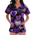 thumbnail image 3 of longantii Valentines Day Printed Scrub Tops Women V Neck Short Sleeve Plus Size Scrubs for Womens Nursing Uniforms Shirts with Pockets Purple XXXL, 3 of 5