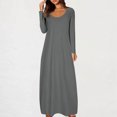 thumbnail image 2 of Yuyuzo Robe Maxi pour Femmes à Manches Longues, Robe Décontractée pour la Maison, Couleur Unie, Col Rond, Robes Basiques Confortables, 2 of 6