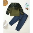 thumbnail image 3 of 3T Baby Boys Outfits 4T Boys Fall Winter Clothes Toddler Boys Long Sleeve Letter Print Hooded Top Jeans Pants 2PCS Set Green, 3 of 8
