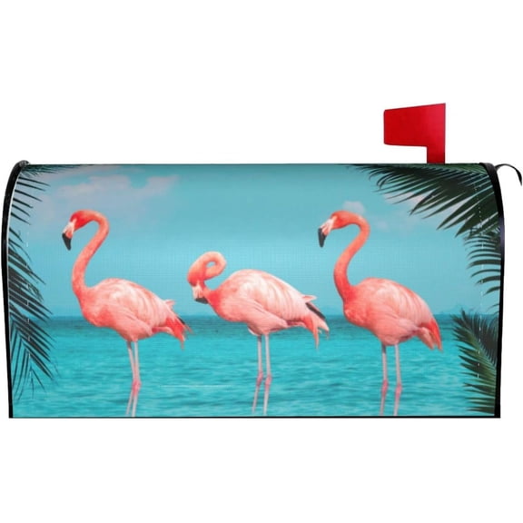 Flamingos Standing in Clear Blue Sea Mailbox Cover Magnetic Mailbox Wrap Post Box Cover Décor 25.5x21 in