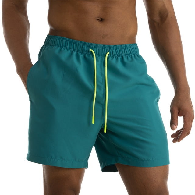 Pantalones de playa para hombre, pantalones cortos de verano, pantalones de natación de aguas termales, pantalones cuartos, pantalones deportivos casuales de doble tamaño (azul lago)