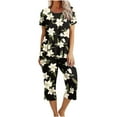 thumbnail image 2 of Women's Pajama Set Under $15 Short Sleeve Long Pants Casual Printed Sleeveless Round Neck Top Set, 2 of 5