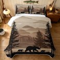 thumbnail image 2 of Manfei Retro Bear Family Quilt King, Nature Landscape King Coverlet Set, Brown Tan, Gray Reversible, 3pcs, 1 Bedspread and 2 Pillowcases, 2 of 7