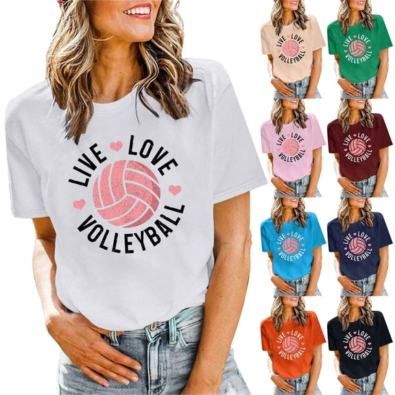 Xmyrz Volleyball Shirts For Women Volleyball Graphic Game Day Team Tee Tops Casual Loose Short Sleeve Crewneck Summer Shirts