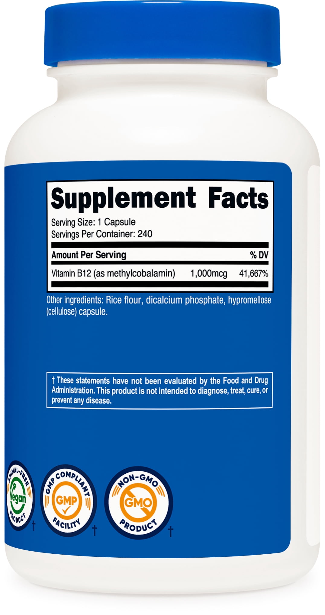 Nutricost Vitamin B12 (Methylcobalamin) 1000mcg, 240 Capsules - Non-GMO, Gluten Free