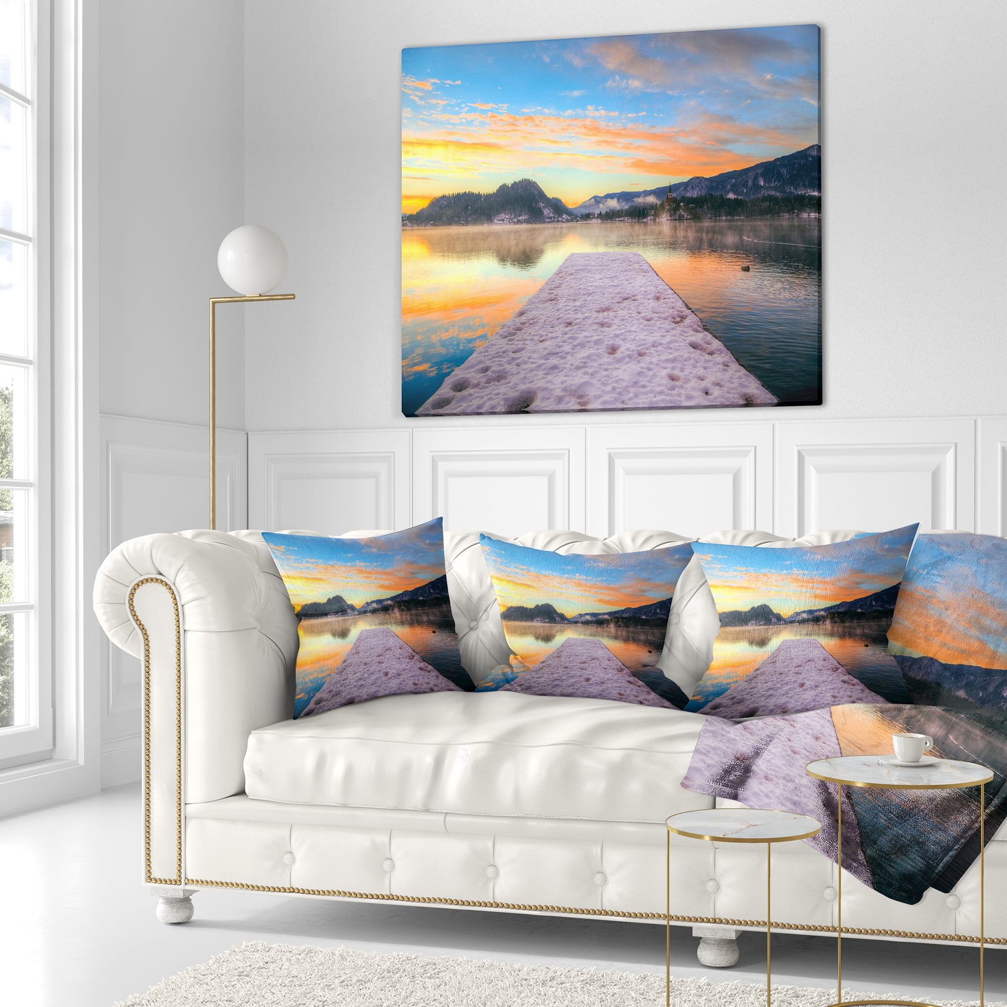 Designart Bled With Lake in Winter Slovenia - Bridge Throw Pillow - 18x18