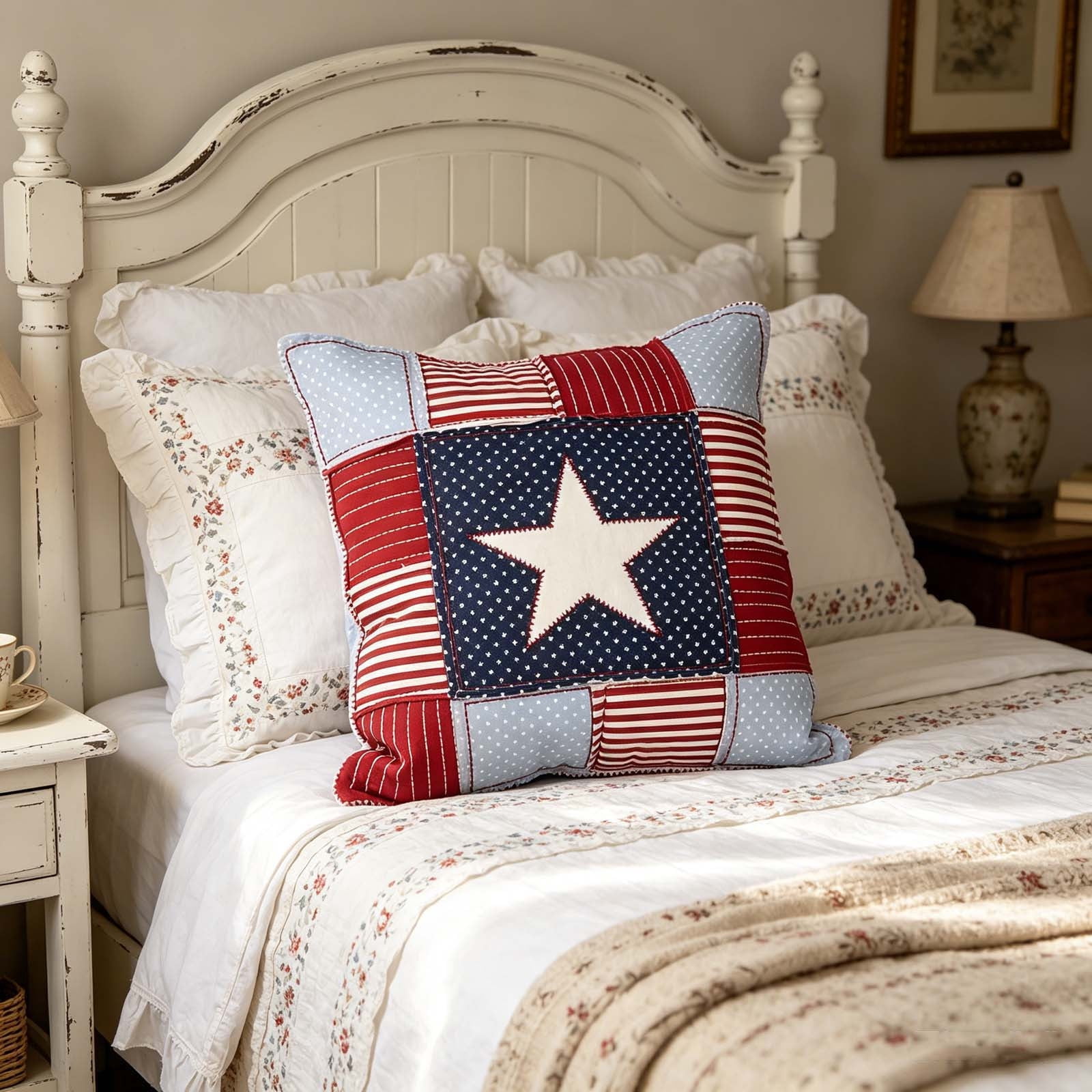 Homellea 4th of July Decorative Pillows, 14x14 Inch Red White Blue Patriotic Star Outdoor Travel Throw Pillow, Independence Day Memorial Day Veterans Day Sofa Couch Bedroom Home Decor