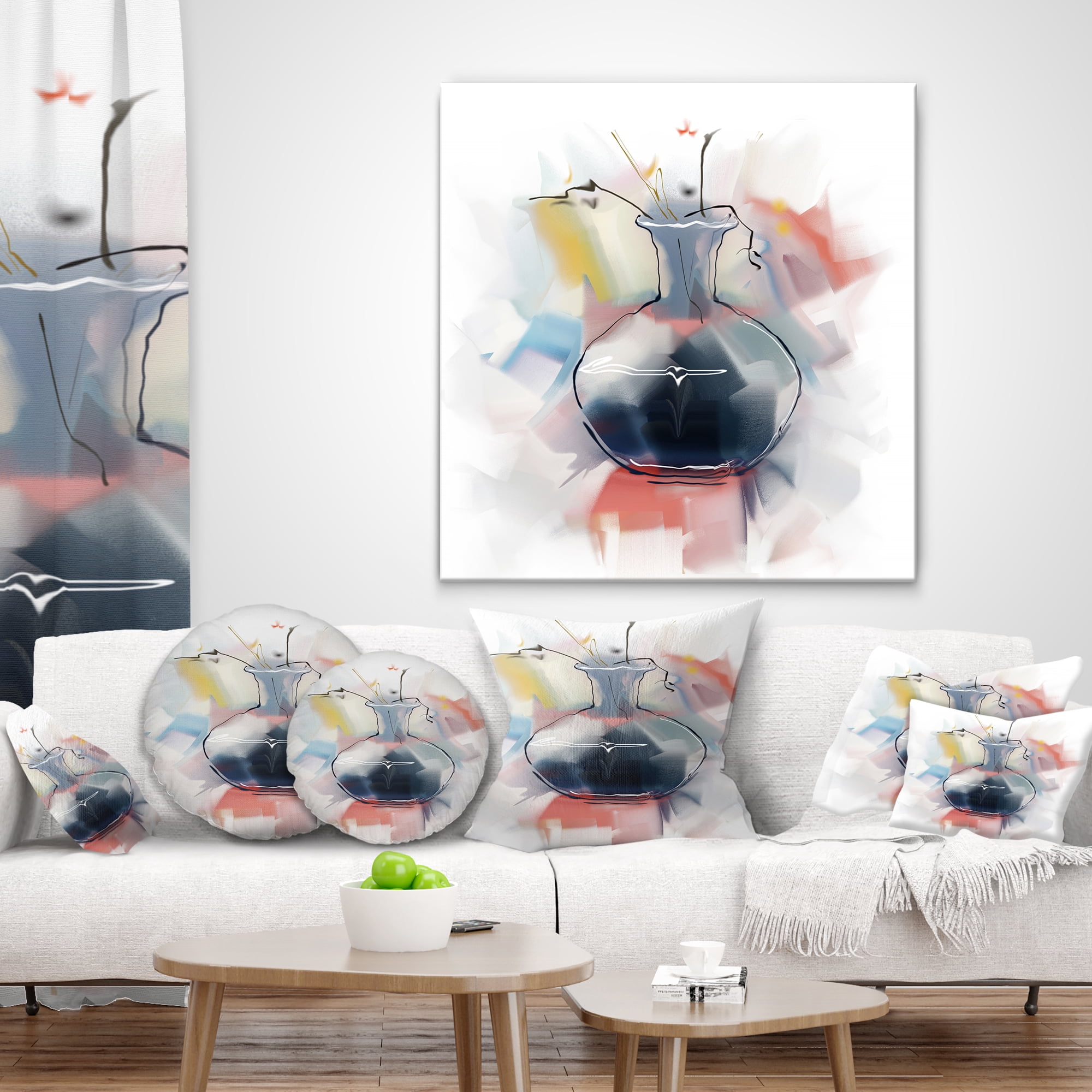 Designart Abstract Flowers in Vase - Floral Throw Pillow - 18x18