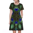 thumbnail image 1 of Bixox Robe d'Été à Manches Courtes pour Femmes Robe Ample Longueur Genou avec Poches-Peacock Feathers, 1 of 7