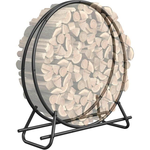 40 Inch Metal Firewood Rack Circle - Black Steel Log Holder for Indoor and Outdoor Use,Firewood Storage Organizer for Fireplace, Patio, or Backyard (3.3 FT Diameter Rack)