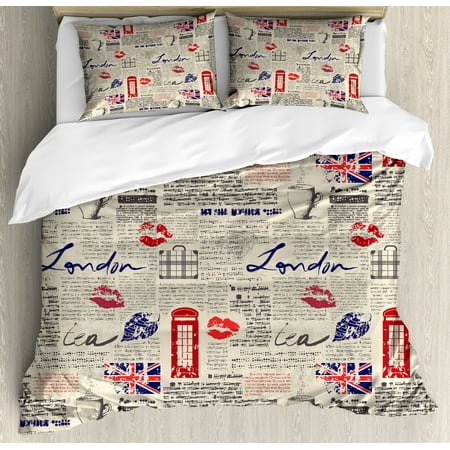 Tea Party Duvet Cover Set London Newspaper Inspired Background