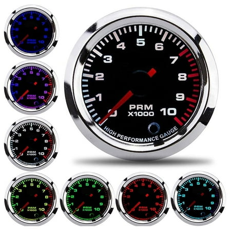 Tachometer Tacho Gauge, 52mm/2in Universal 7 Colors Tachometer Revolution Meter with Measuring Range 010000RPM