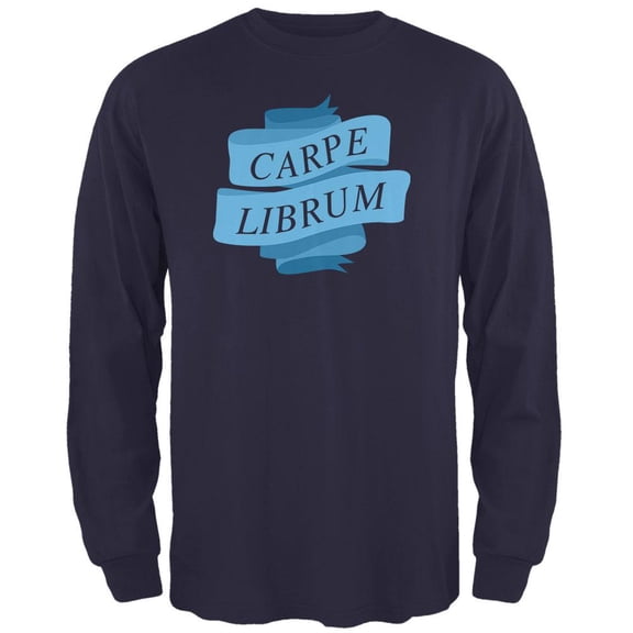 Carpe Librum Seize the Book Banner Navy Adult Long Sleeve T-Shirt - Large