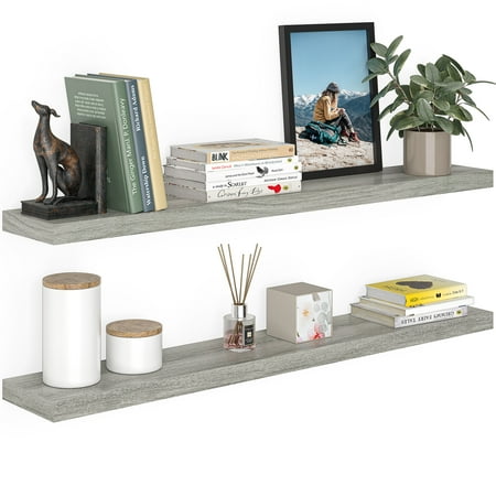 Ballucci 48 Floating Shelves 2-Pack Wood Wall Shelf Set with Invisible Brackets 8 Deep Gray Oak