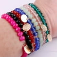 thumbnail image 6 of Fashion Women Monogram Blank Hammered Disc Facted Glass Beads Stretchy Bracelet, 6 of 9