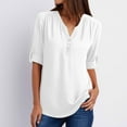 thumbnail image 3 of Scyoekwg Womens Short Sleeve T Shirts Summer Casual Dressy Button V Neck Roll Up Sleeve Tunic Tops Solid Color Loose Blouses (V01_White,XXL), 3 of 6
