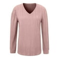 thumbnail image 6 of cocolona Womens Plus Size Long Sleeve Shirts 2025 V Neck Hem Slit Fall Tops Loose Lightweight Sweaters Trendy Solid Color Blouses Pink 4XL, 6 of 6