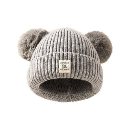

BIZIZA Baby Hats Toddler Warm Faux Fur Pompom Beanie Caps Solid Color Cute for 1-5Y Kids Gray One Size