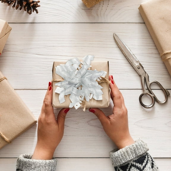 Curly Ribbon Bows 8 Pcs, Self-Adhesive Gift Wrap Bows for Present Wrapping, Curly Christmas Bows for Packages Wine Bottles, Craft Bows for Birthday Party, Wrap Accessory