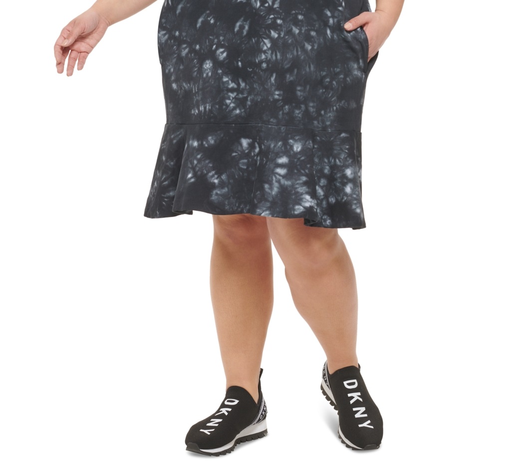 DKNY Sport Plus Size Cotton French Terry Flutter Hem Dress Terry Black 3X Walmart