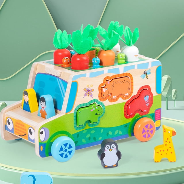Divertido juguete de animales de granja perfecto regalo lindo rompecabezas de madera para niños pequeños (coche)