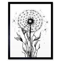 Dandelion Flower Seed Black and White Rockabilly Americana 50s Art Print Framed Poster Wall Decor 12x16 inch